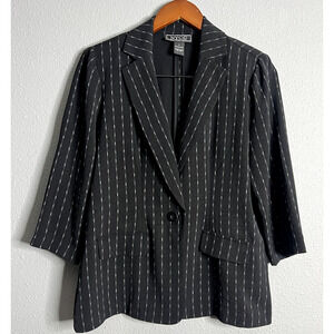 New York Clothing Company Retro Blazer Striped Womens Small Career Black White‎